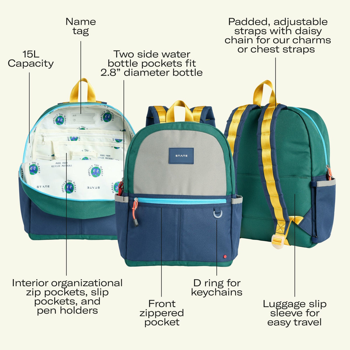 State Bags Kane Kids Backpack Recycled Polycanvas Red