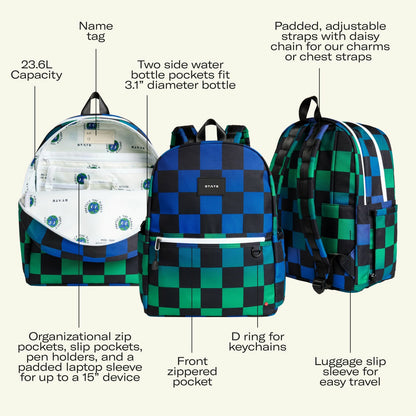 State Bags Kane Double Pocket Backpack Recycled Polycanvas Gradient Checkerboard